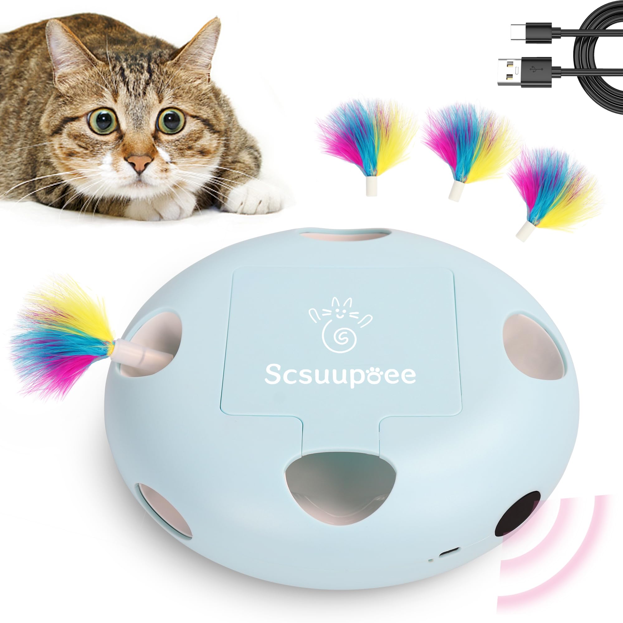 Scsuupoee Juguete para gatos interactivo: caja azul que fomenta juego activo.