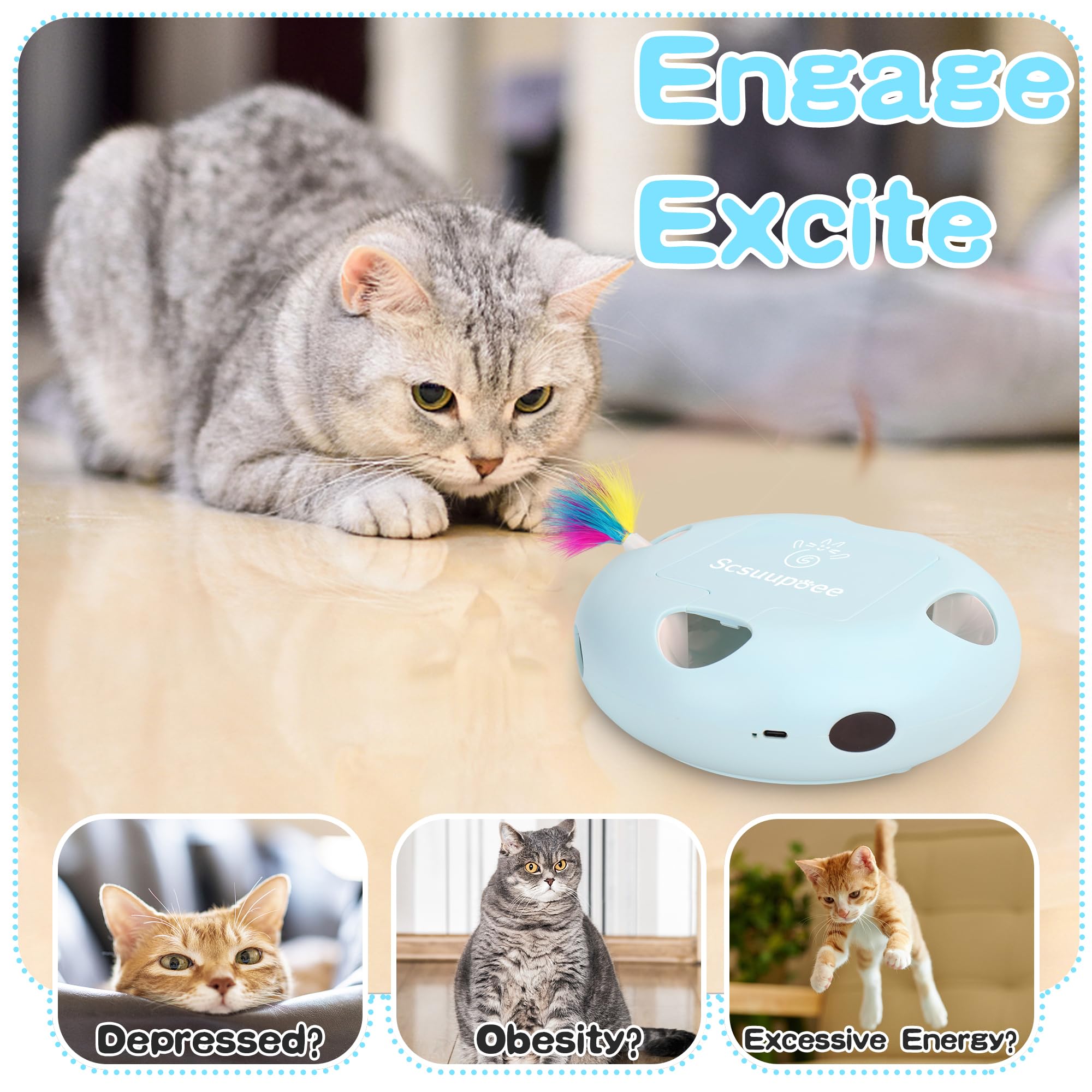 Scsuupoee Juguete gatos: plumas visibles que simulan caza y estimulan movimiento.