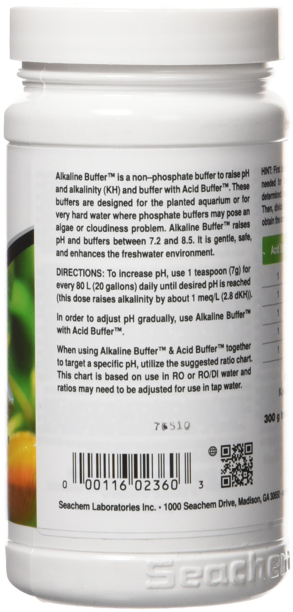 Seachem Alkaline Buffer etiqueta-frontal: etiqueta clara sin fosfatos para acuarios