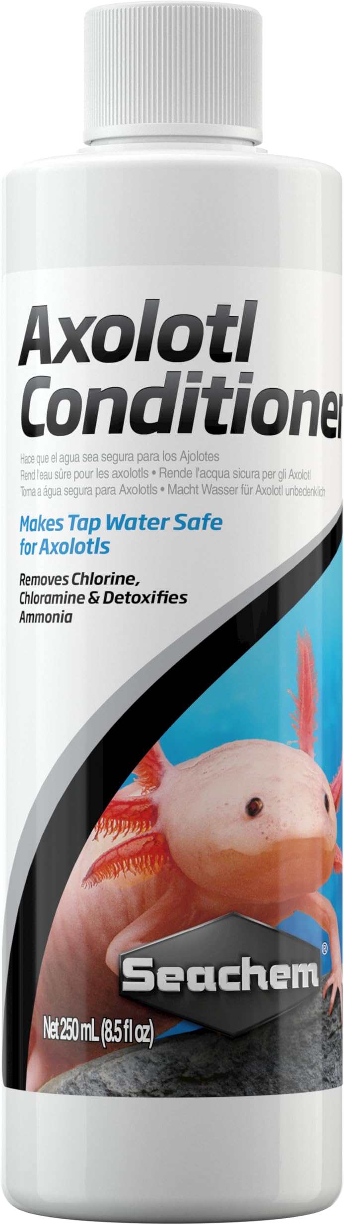 Seachem Axolotl Conditioner: botella de 250 ml para agua segura, elimina cloro y apoya biofiltro