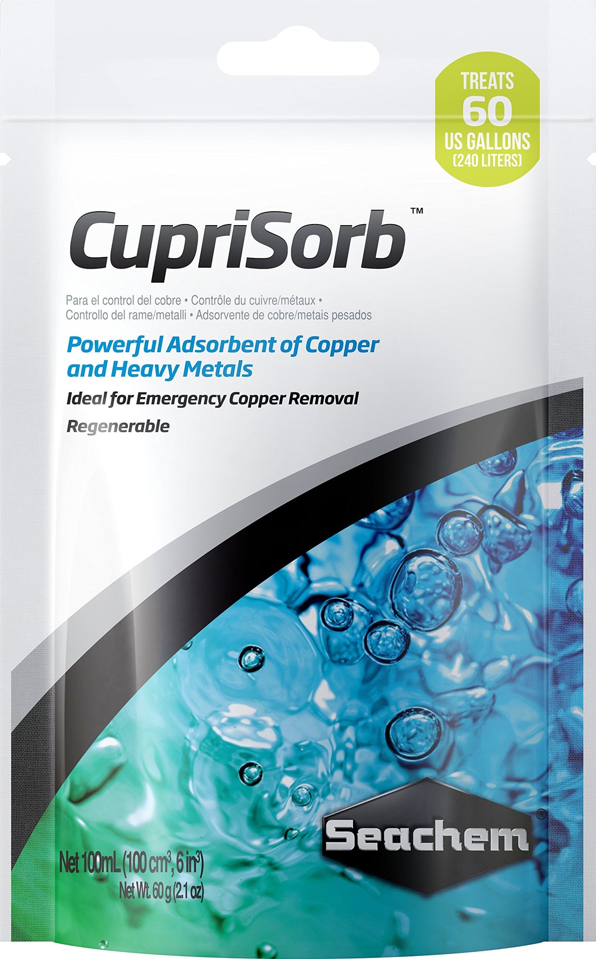 CupriSorb de Seachem en envase de 100 ml para control rápido de cobre en acuarios.