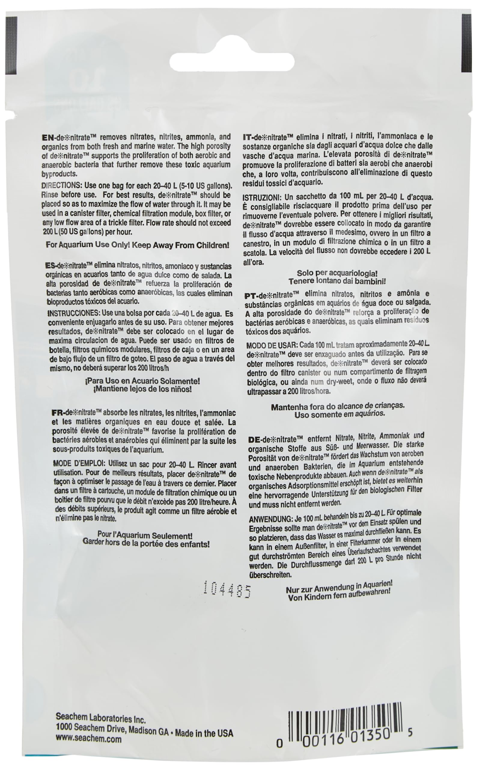 Seachem de*nitrate: denitrificación anaeróbica para acuarios marinos y de agua dulce
