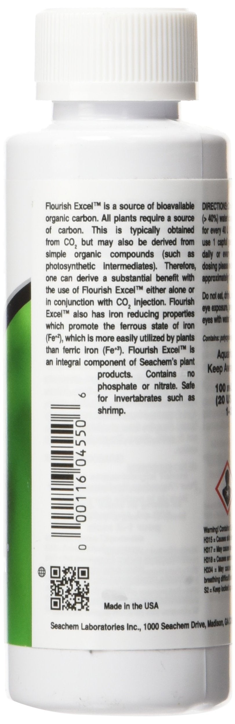 Seachem Flourish Excel: etiqueta frontal visible para facilitar la dosificación.