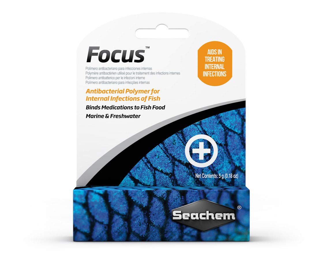 Seachem Focus frasco de 5 g para peces de agua dulce y salada.