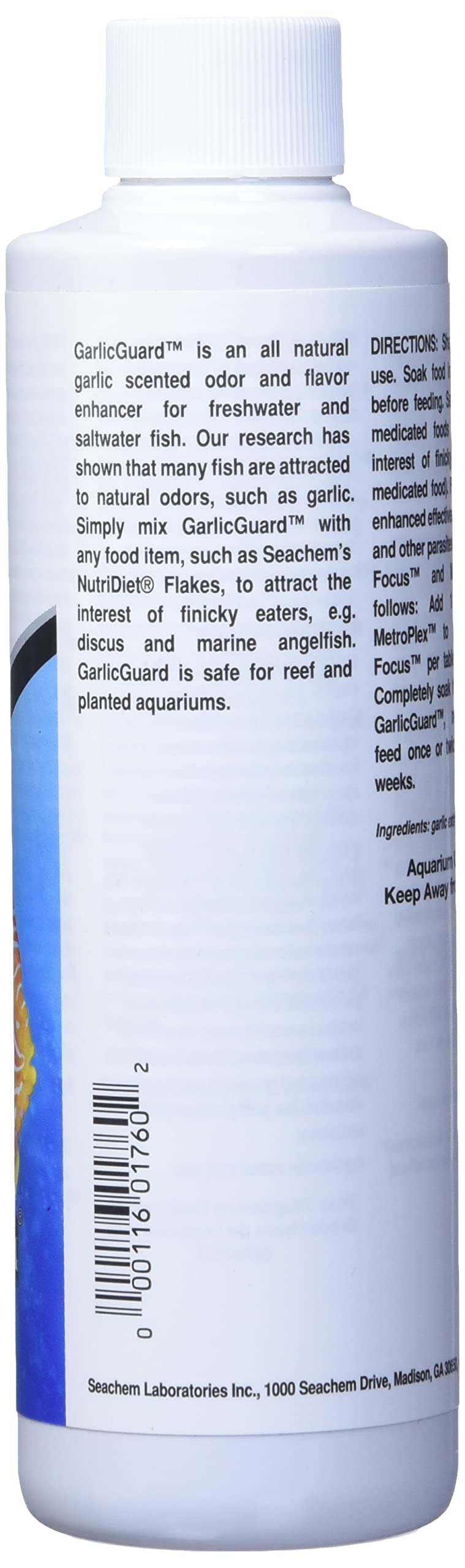 Seachem GarlicGuard etiqueta frontal 250ml para reconocimiento de uso seguro