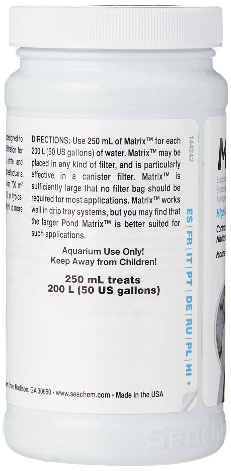 Seachem Matrix Bio Media envase de 250 ml para uso inmediato.