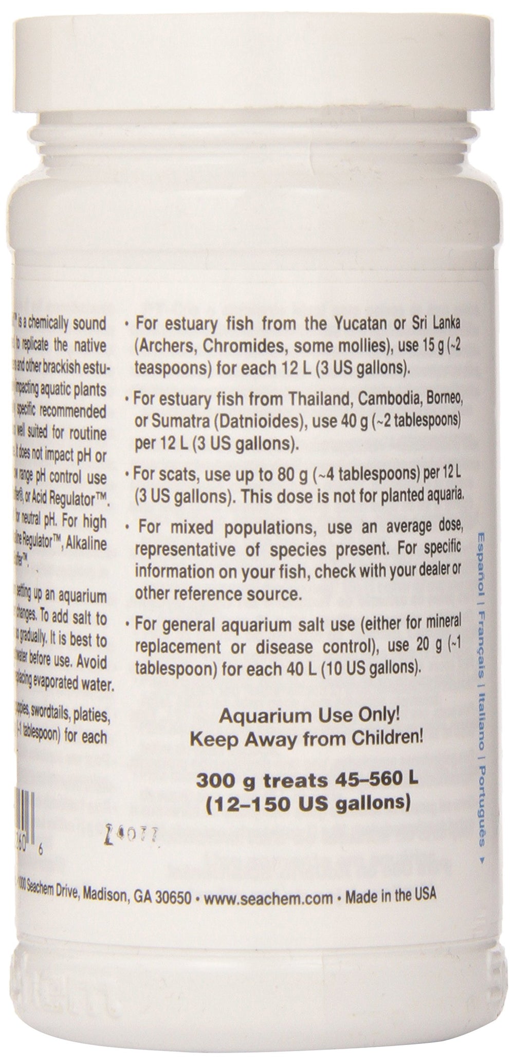 Seachem Sal Salobre, ideal para peces vivíparos en agua salobre.