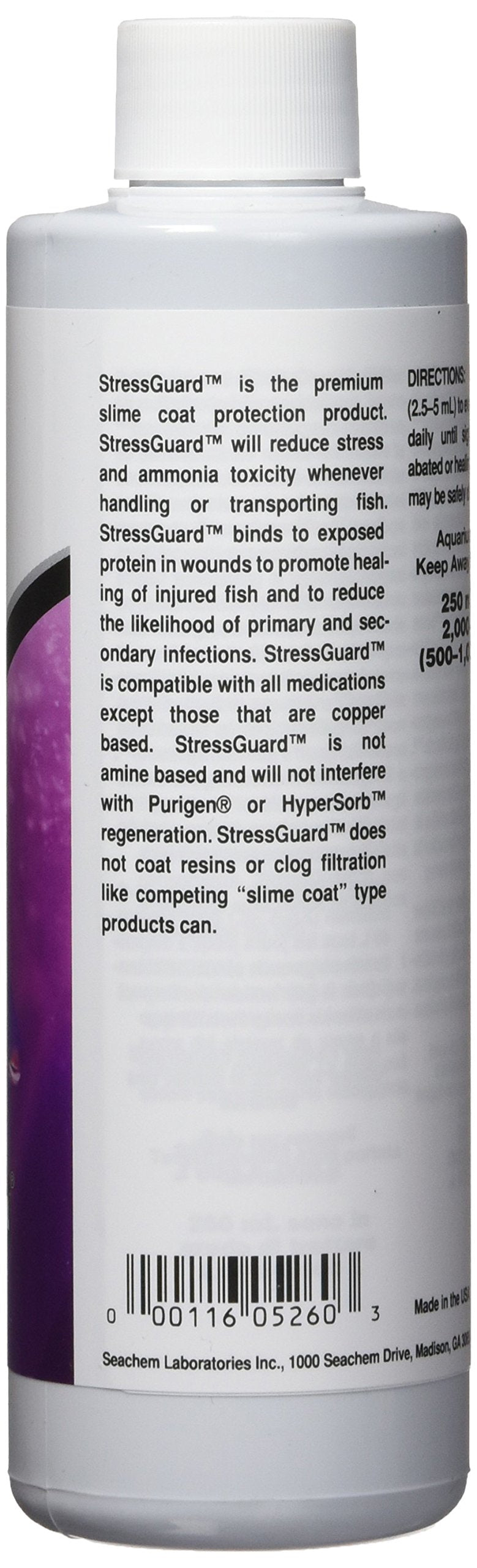 Seachem StressGuard etiqueta del producto con indicaciones de uso seguro