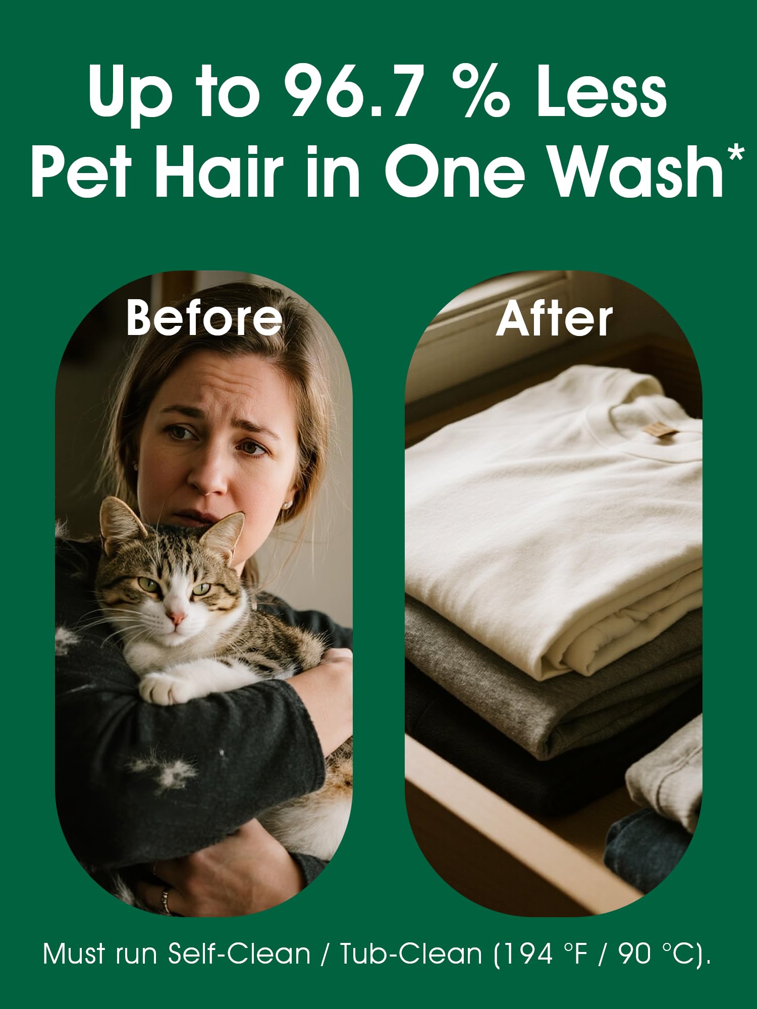 Seedshub Pet Hair Remover durante el lavado para pelos de gatos, textiles frescos