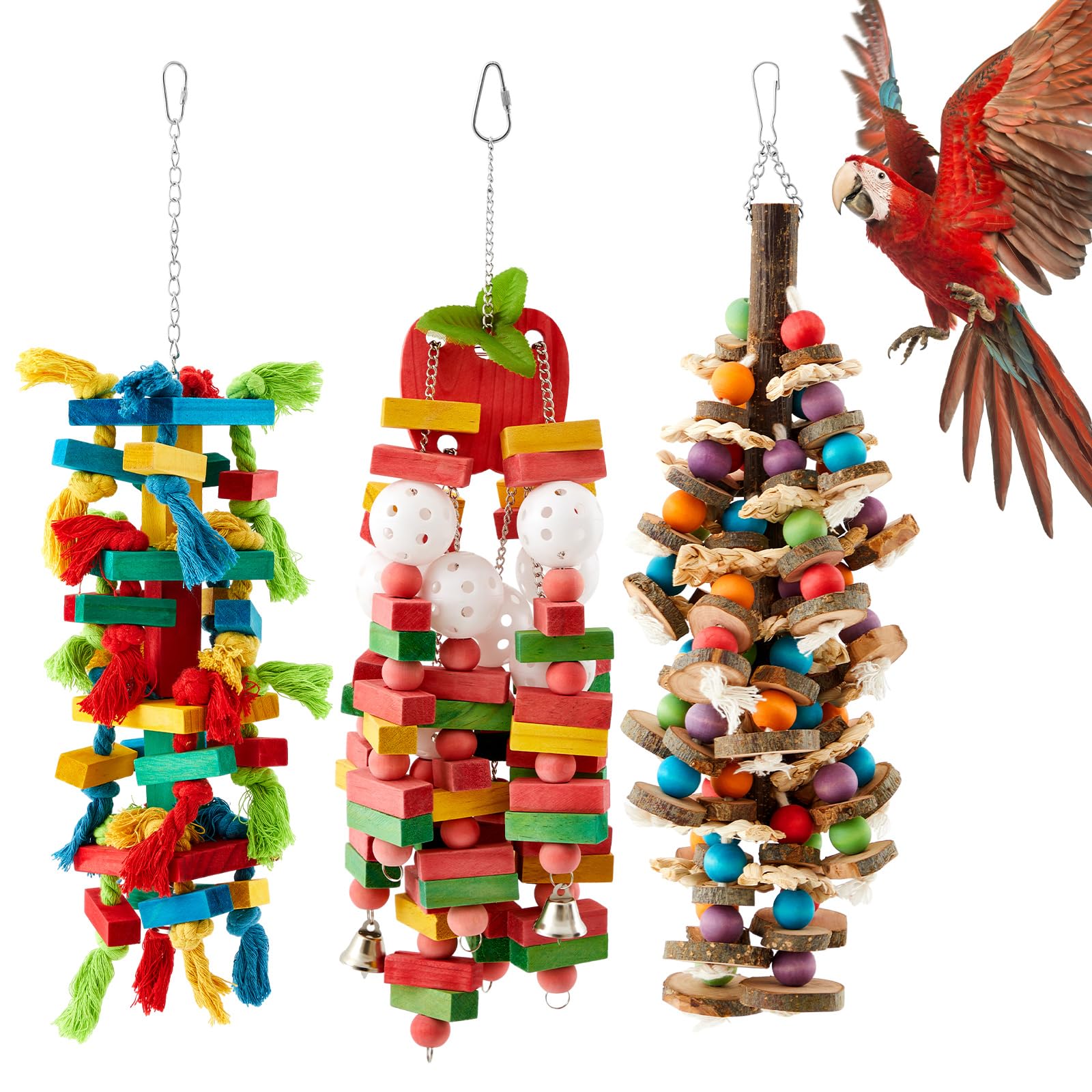 Seenelling juguete grande para loro con bloques multicolor, estimula masticación y exploración.