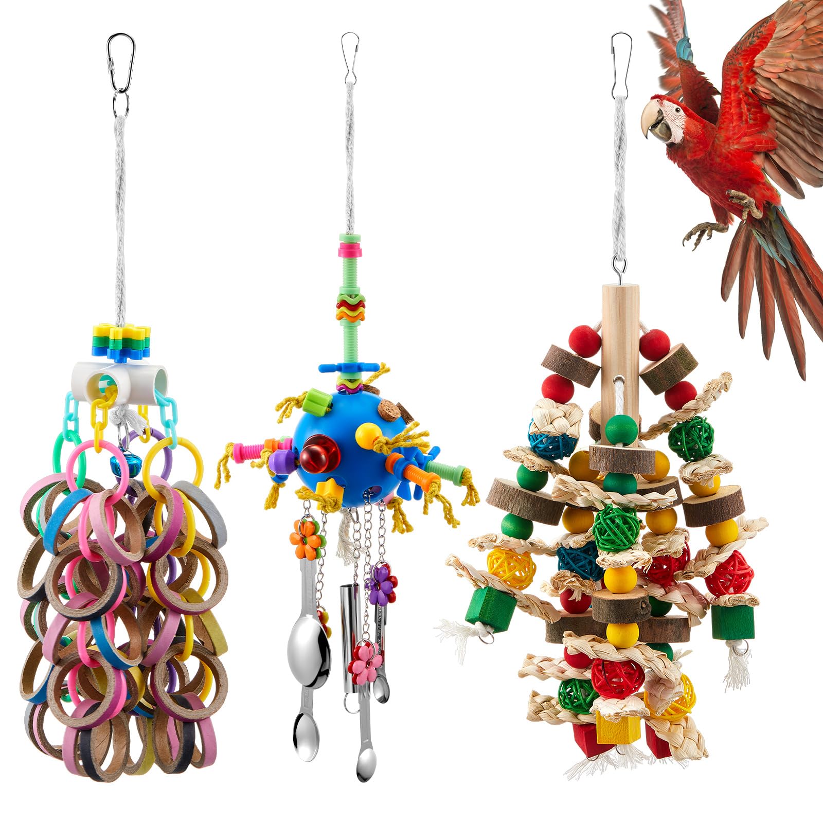 Seenelling juguete para loro grande con arcoíris de madera, ideal para masticación segura.