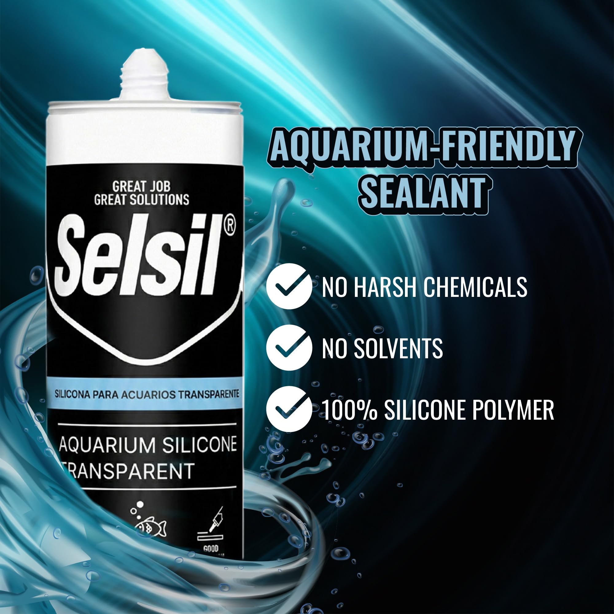 SELSIL silicona para acuario, adhesión fuerte en vidrio sin primer