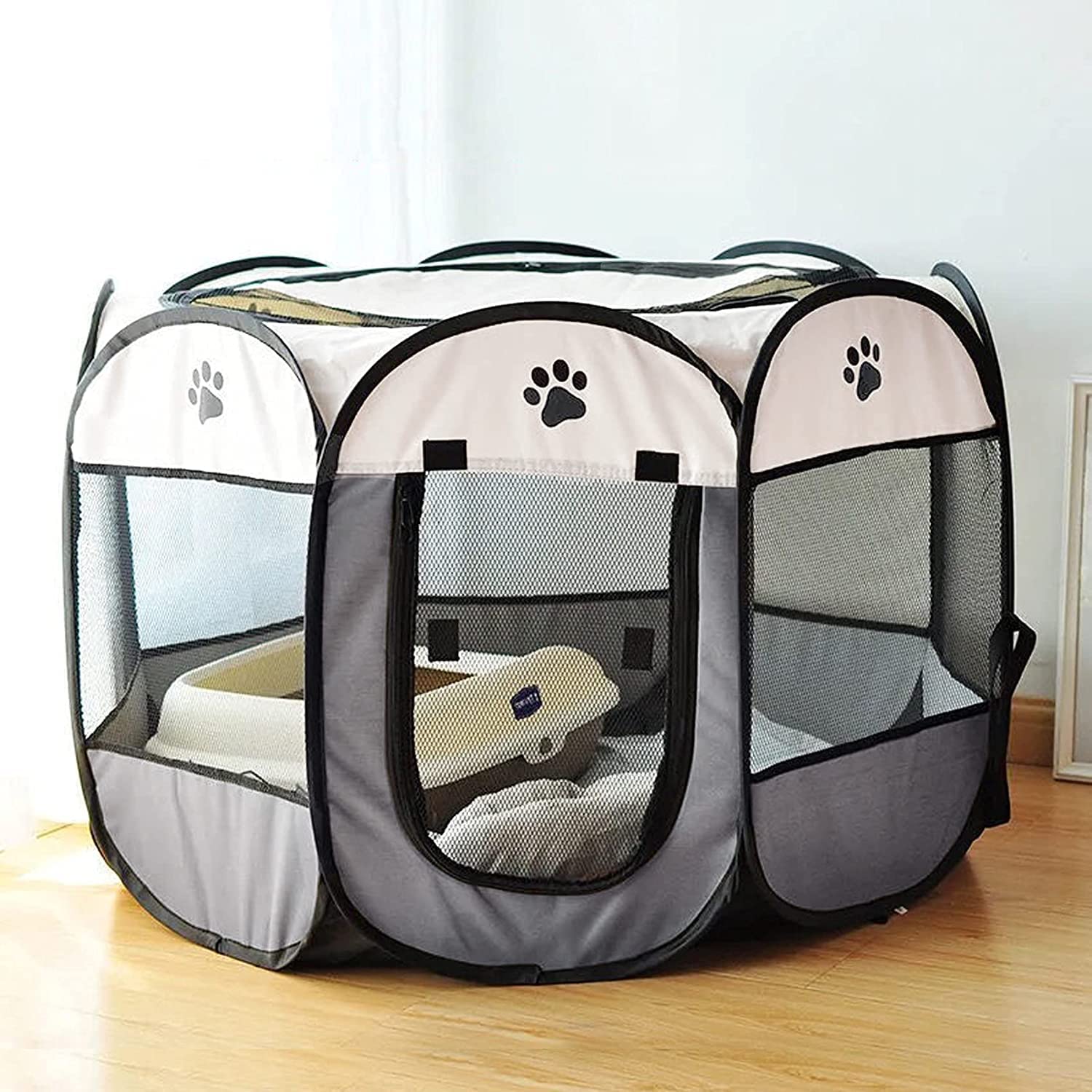 SENCONE corral de juego portátil para mascotas con paneles de malla, ideal para viajes.