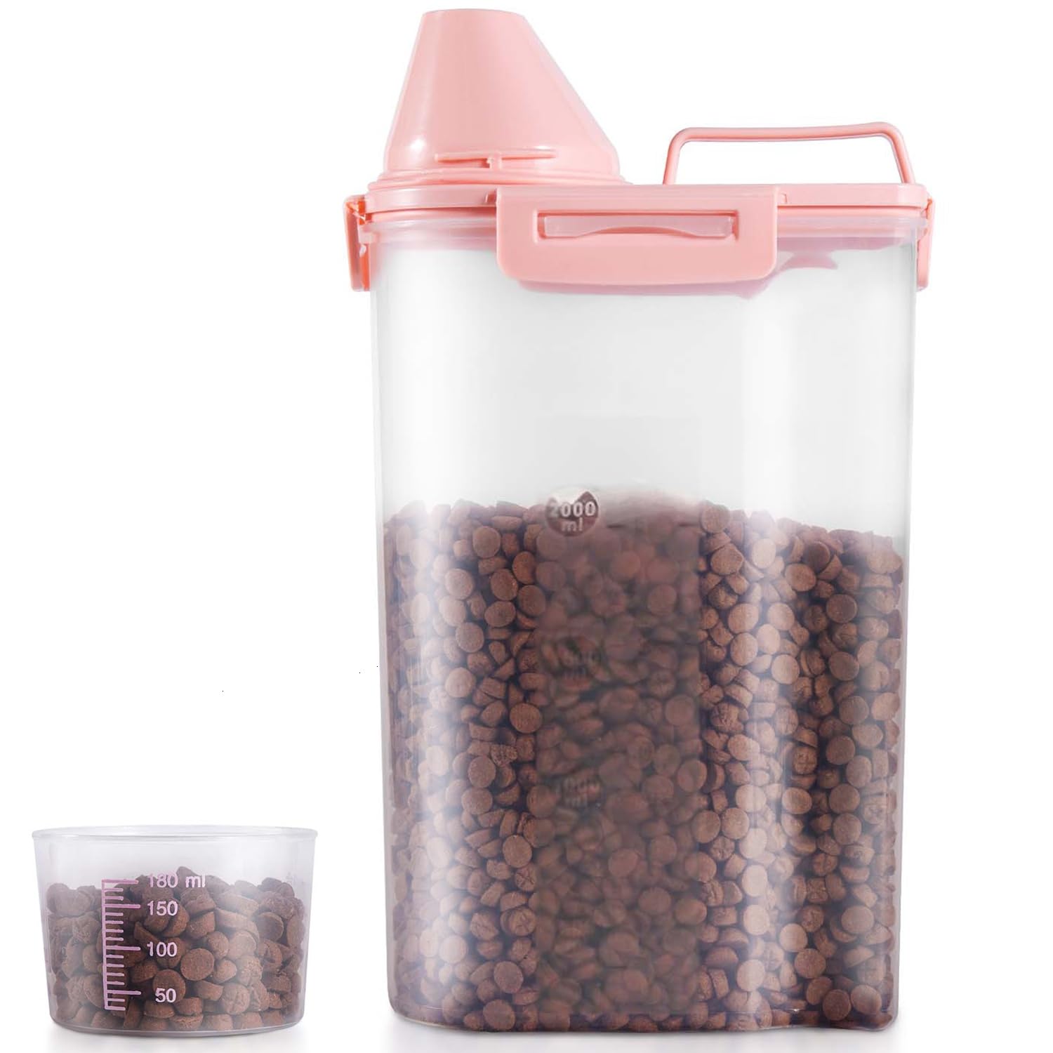 SenseYo contenedor rosado de 3 L para comida de mascotas, fácil de visualizar.