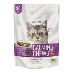 SENTRY Calming Chews for Cats pack supports daily calm for stressed felines.