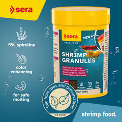 Granulado para gambas con spirulina realza color y vitalidad en acuario.