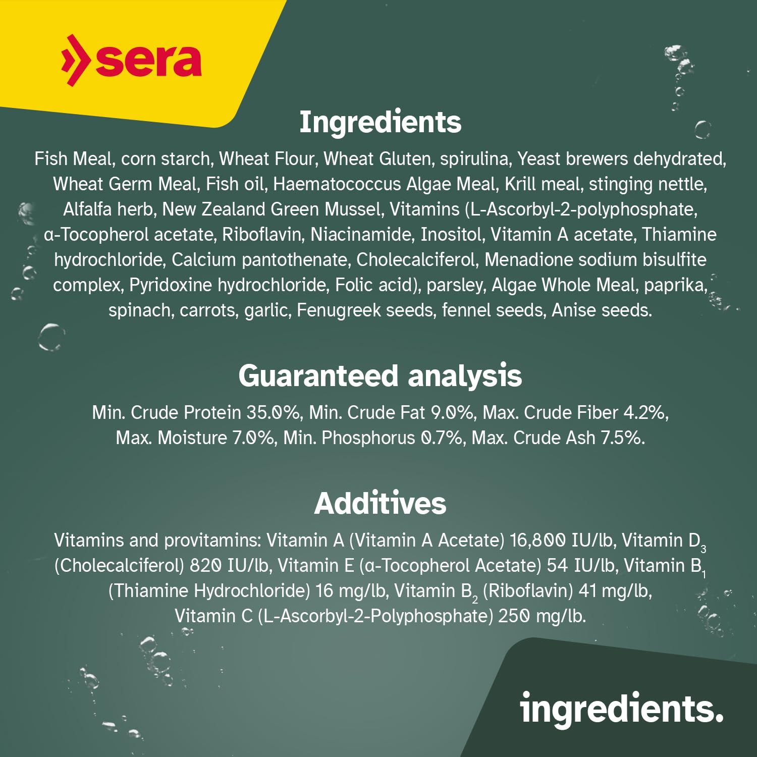 Núcleo nutricional completo con vitaminas y minerales para crecimiento saludable.