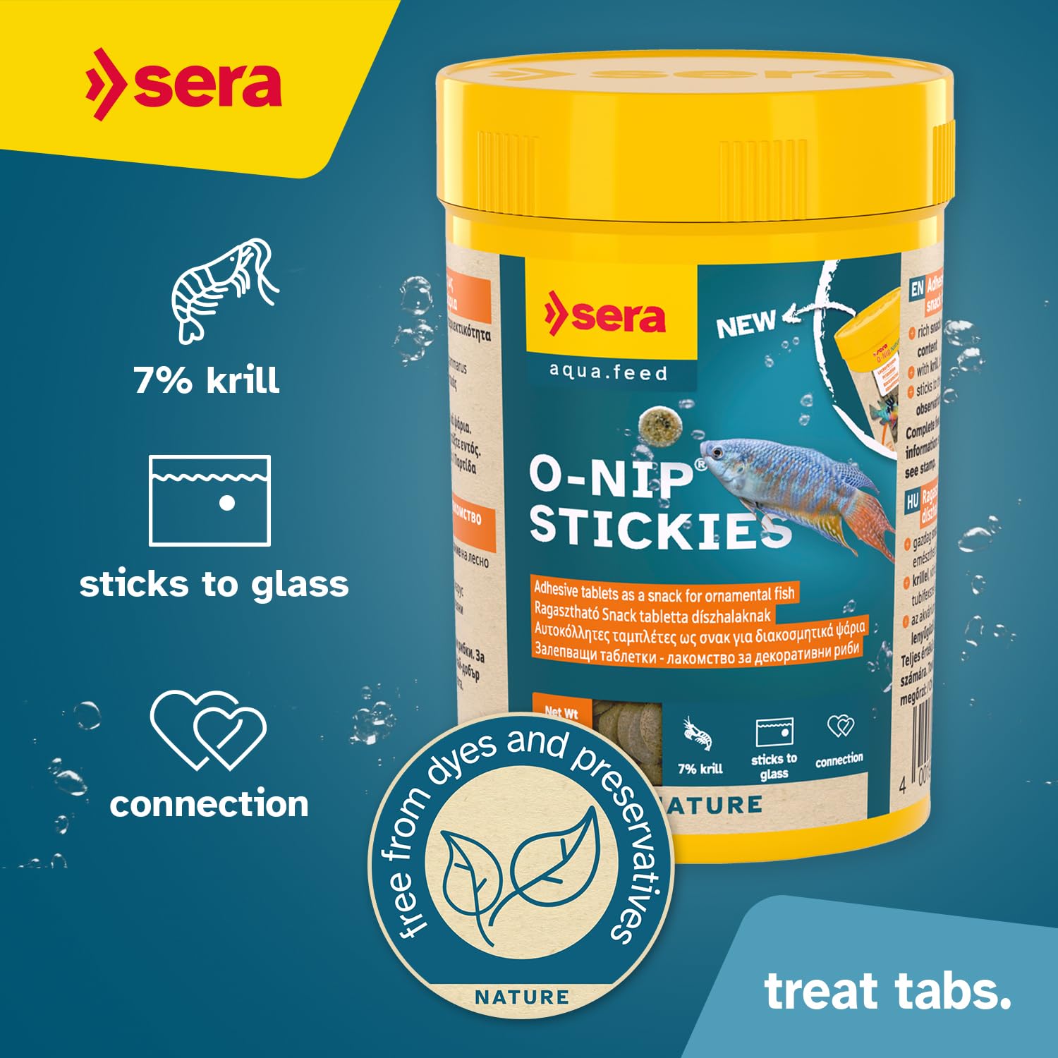 Sera O-Nip Stickies adheridos al vidrio facilitan ver el alimento en peces ornamentales