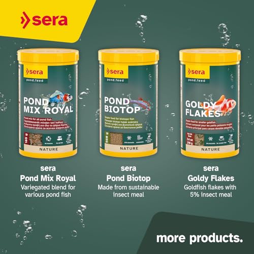 Sera Pond Flakes alimento diario fácil para peces de estanque.