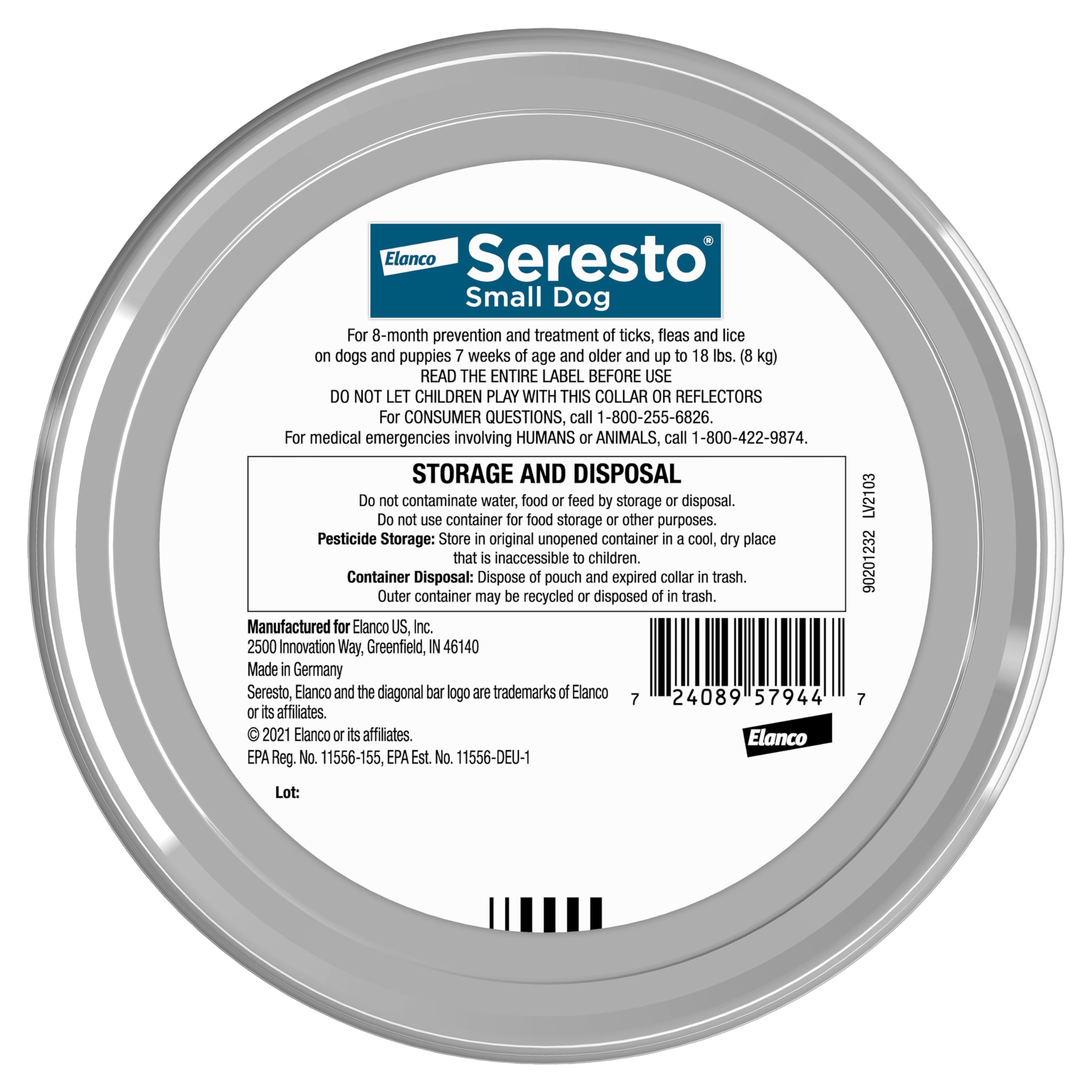 Seresto collar para perro pequeño, vista trasera, cómodo y fácil de llevar.
