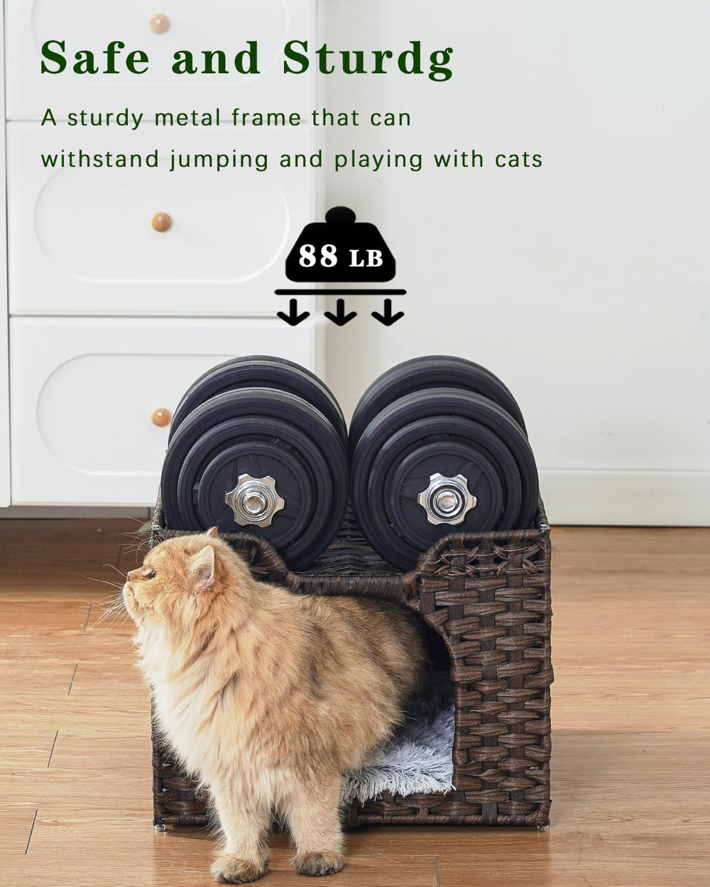 SETVSON cama para gato de ratán tejida, cojín doble para verano e invierno.