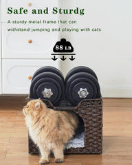 SETVSON cama para gato de ratán tejida, cojín doble para verano e invierno.
