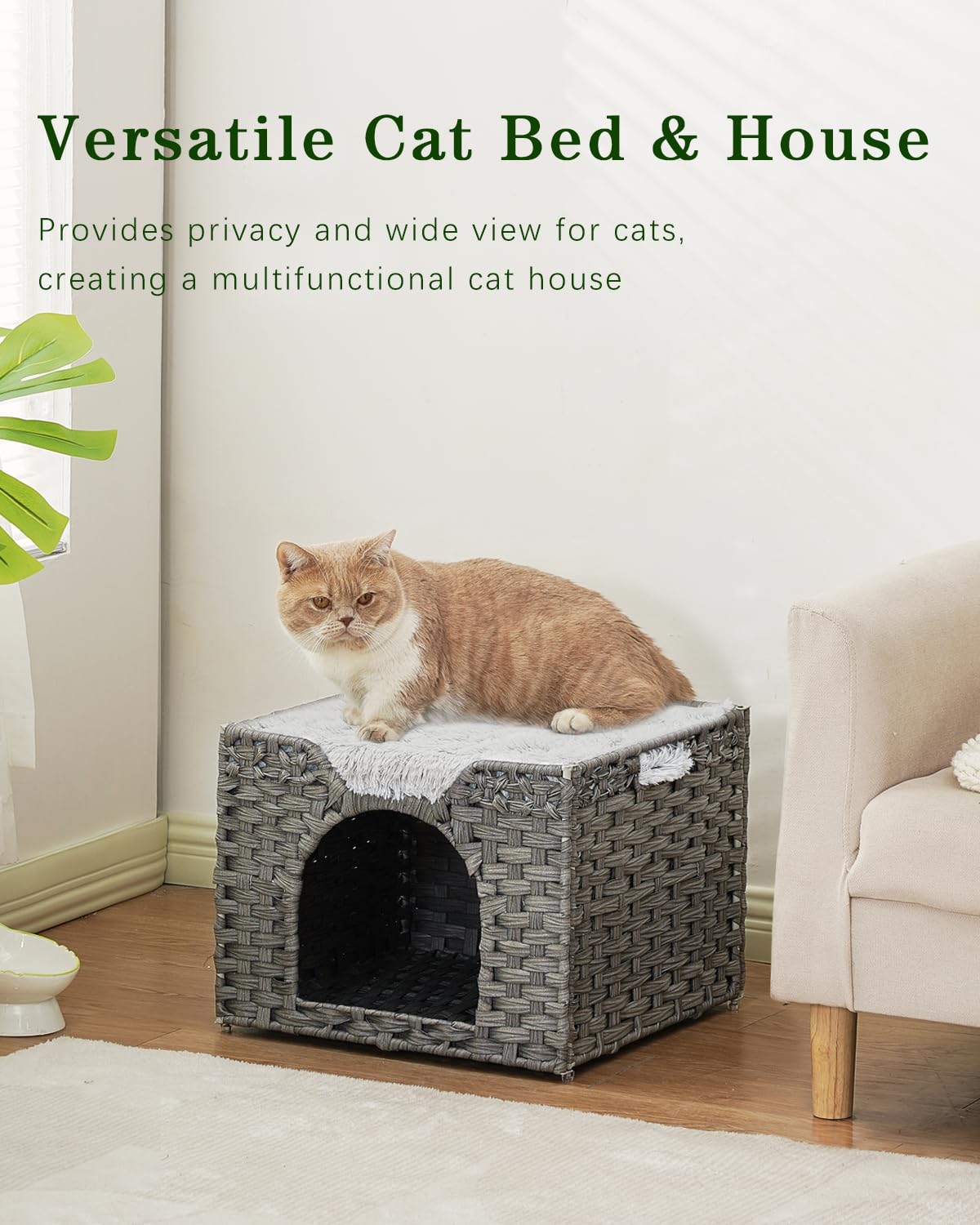 SETVSON cama para gato gris, ideal para sala o dormitorio.