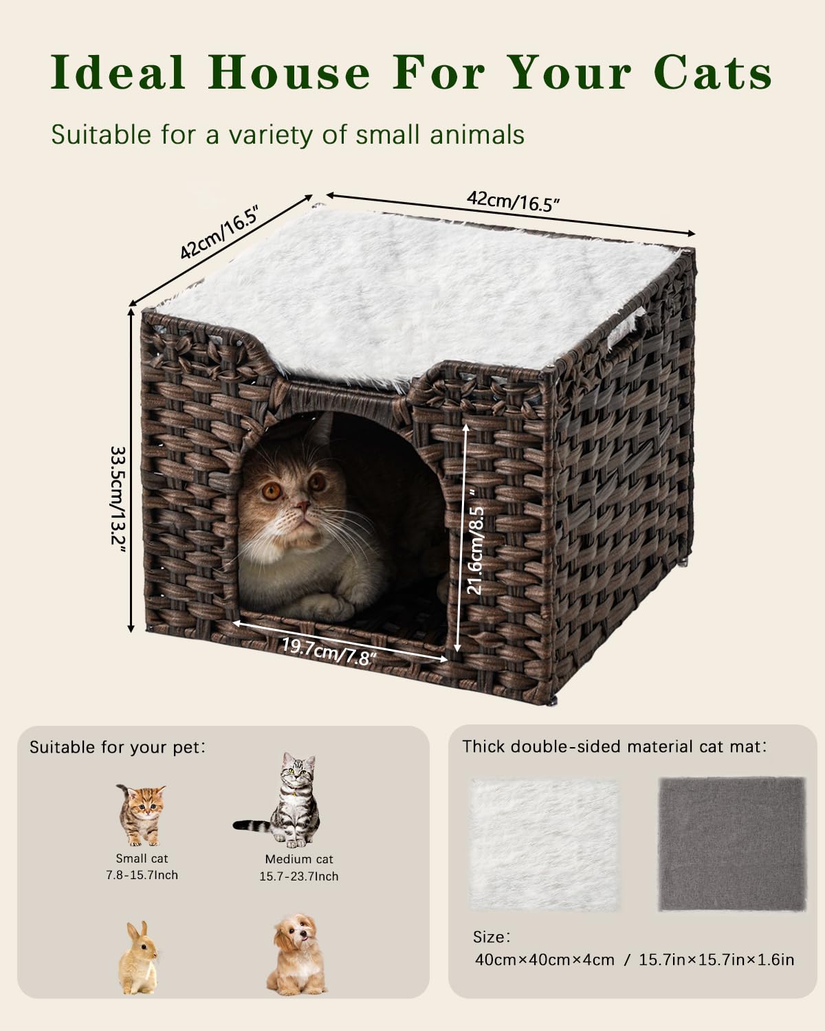 SETVSON limpieza fácil de cama para gato de ratán, cubierta resistente al agua.