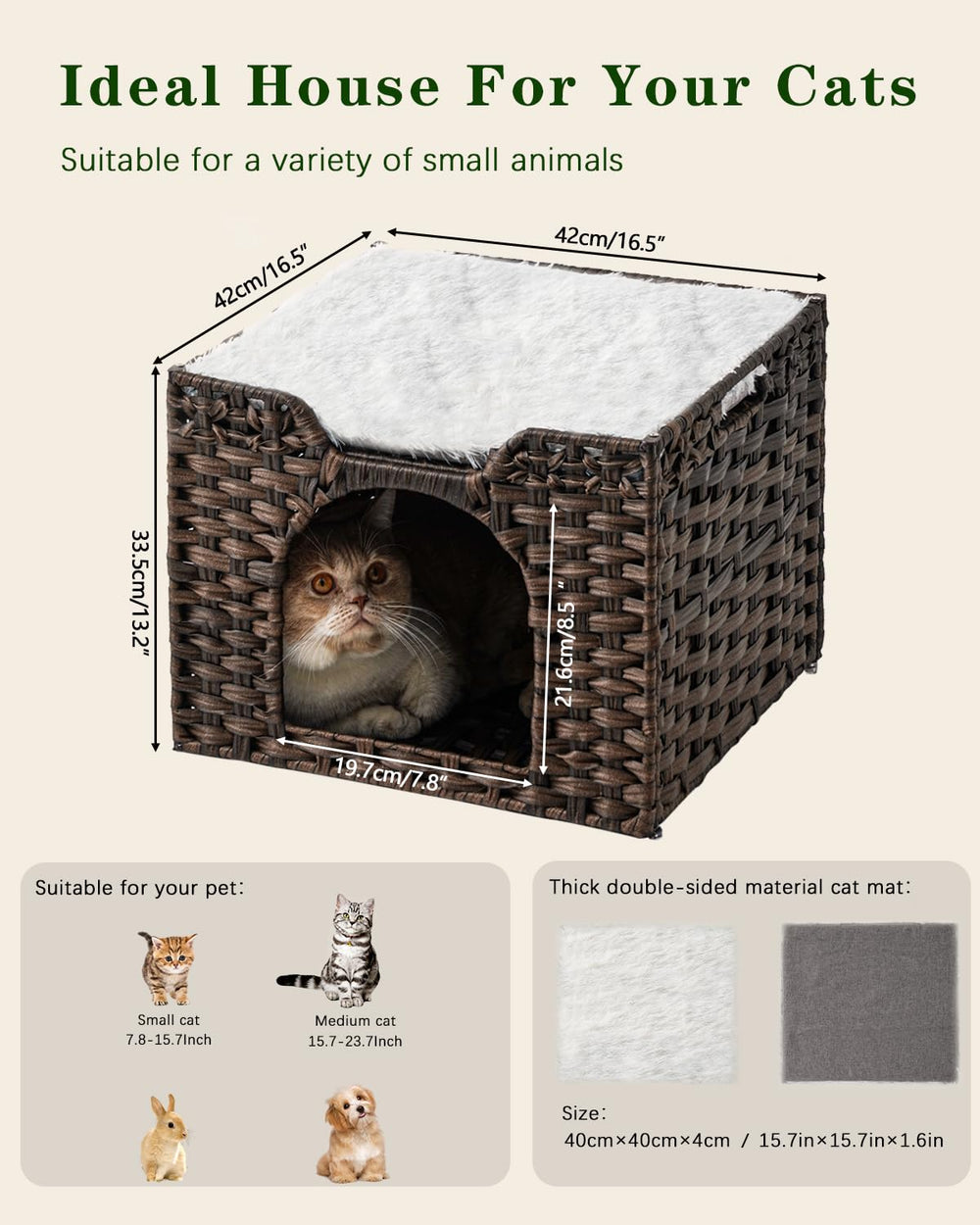 SETVSON limpieza fácil de cama para gato de ratán, cubierta resistente al agua.