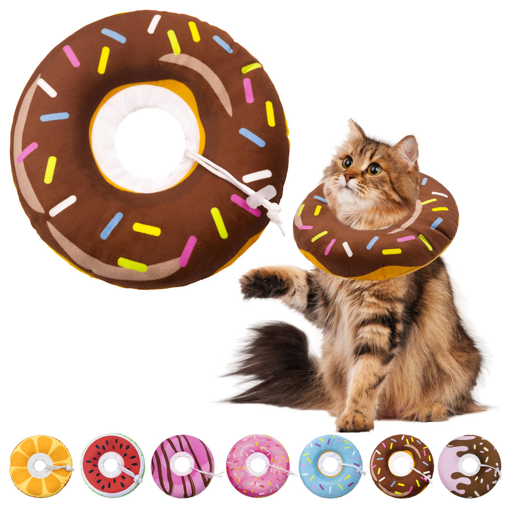 Seyezo collar-cono para gatos forma dona marrón, cómodo y protege heridas.