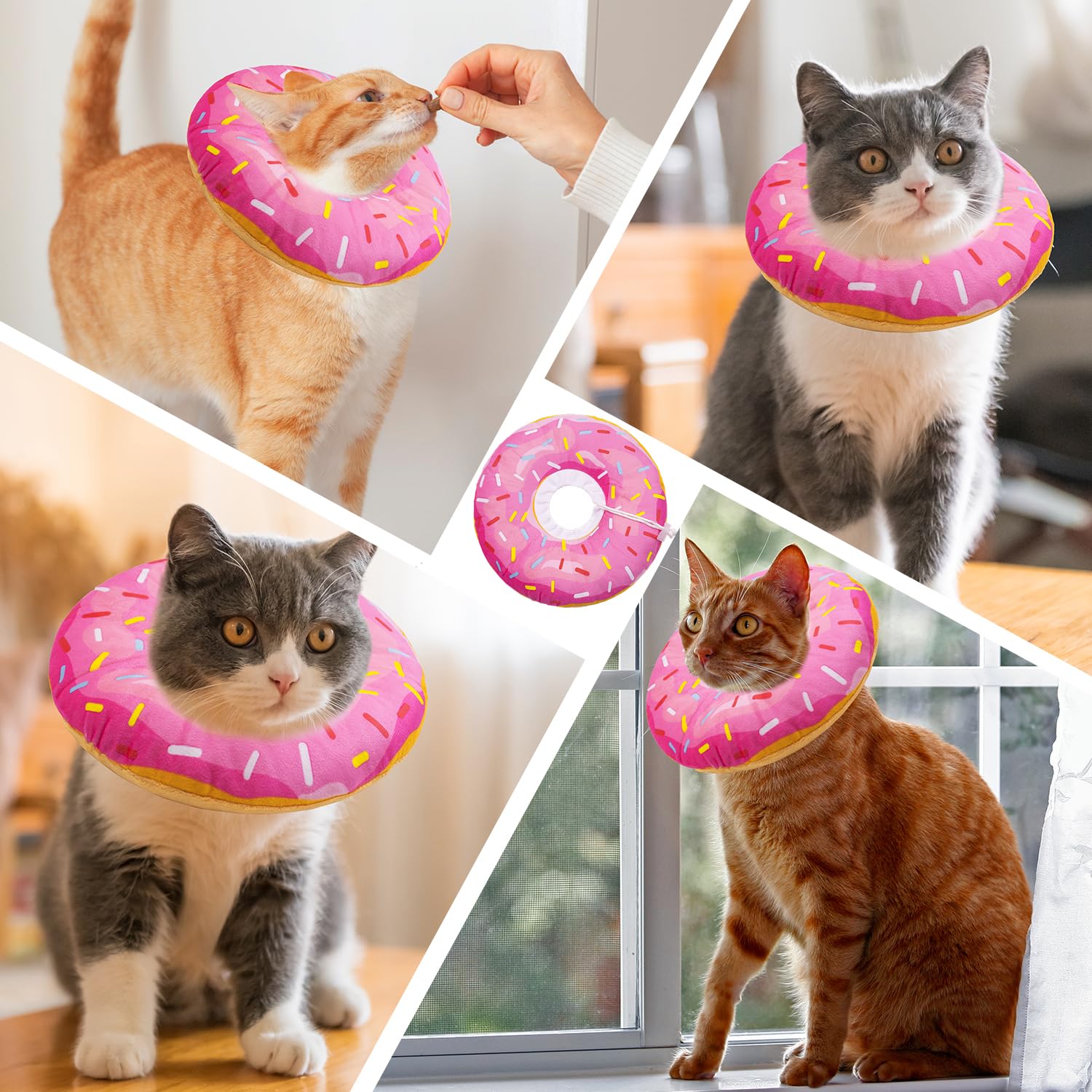Cono de Seyezo para gatos en uso nocturno, cómodo y seguro.