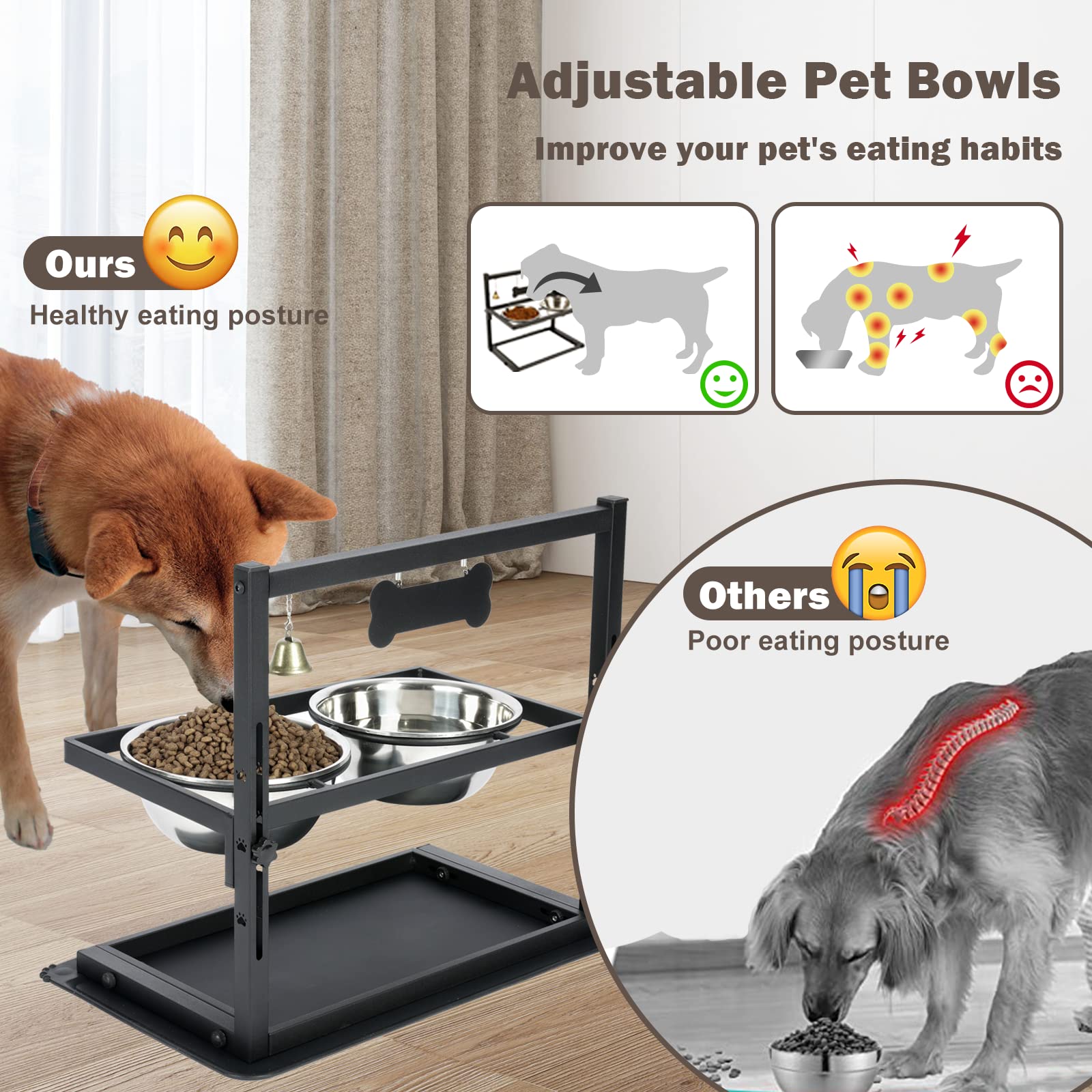 SHAINFUN diseño ergonómico, altura ajustable para perros medianos y grandes.