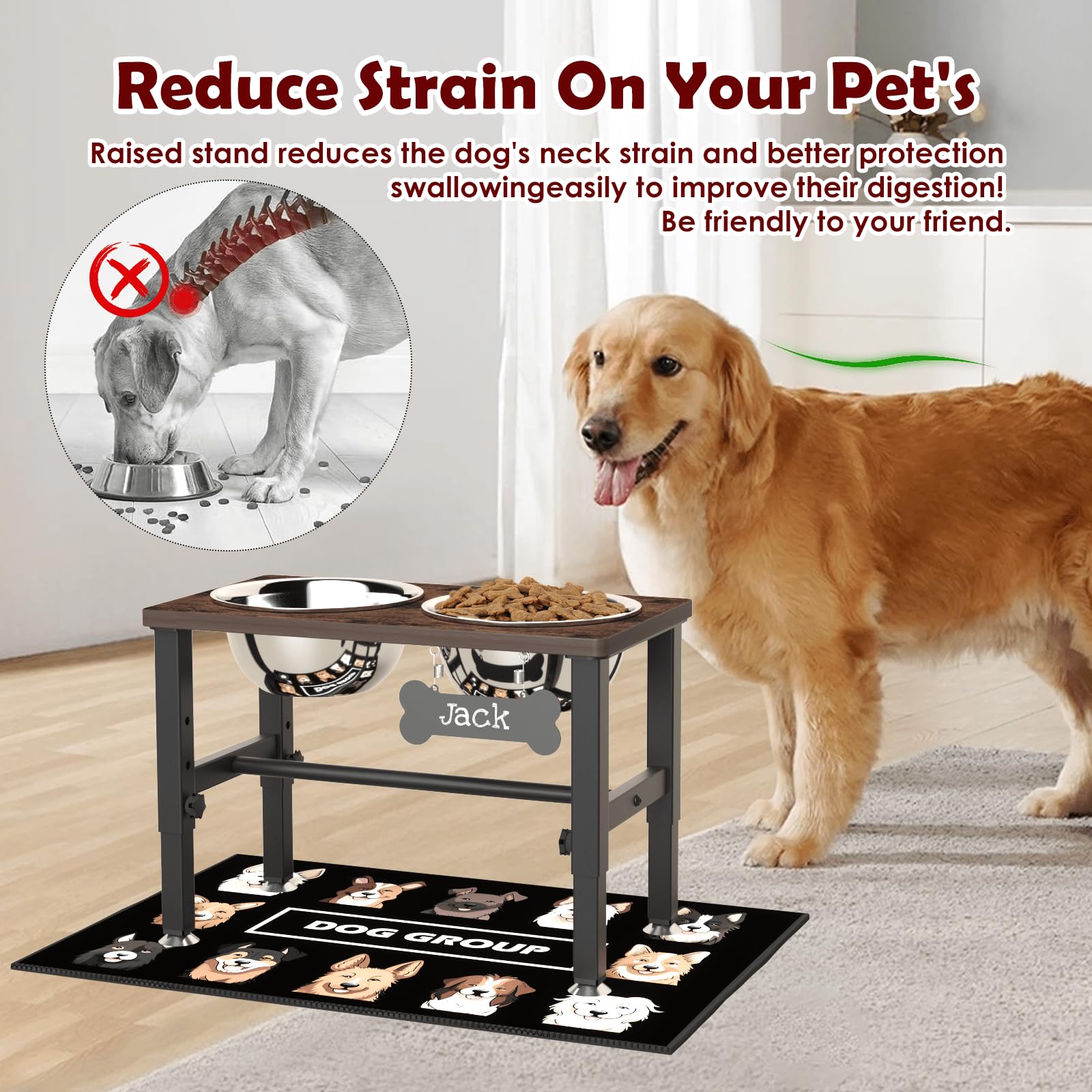 Soporte SHAINFUN ajustable en altura para perros medianos y grandes.