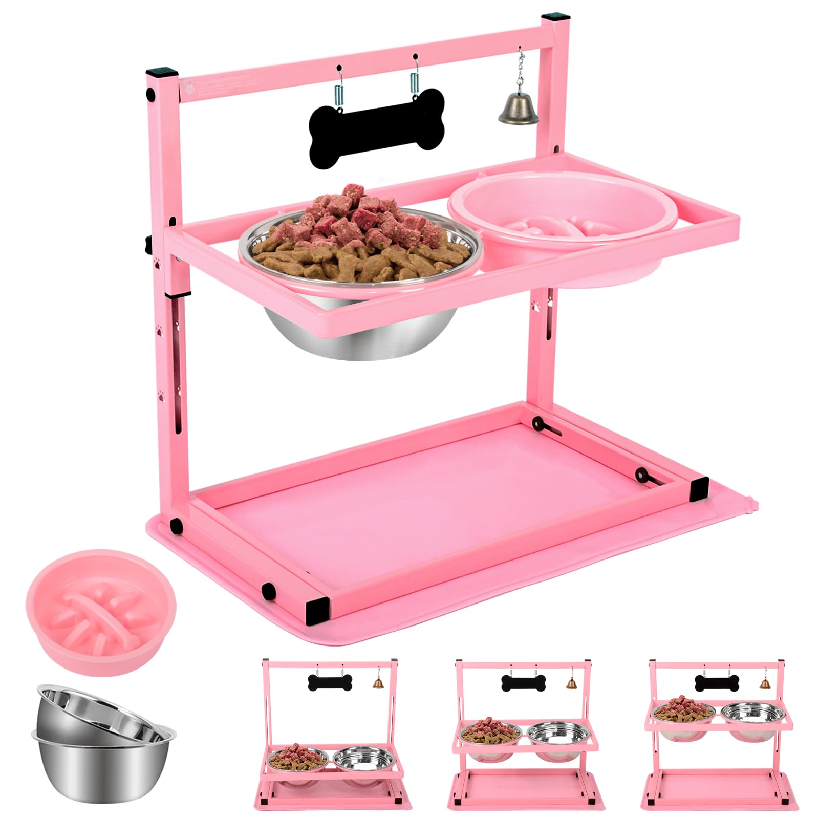 SHAINFUN tazón elevado rosa para perros, acceso cómodo durante las comidas.