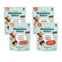 Shameless Pets Jerky Bites, variedad de 4 bolsas, snack saludable para perros