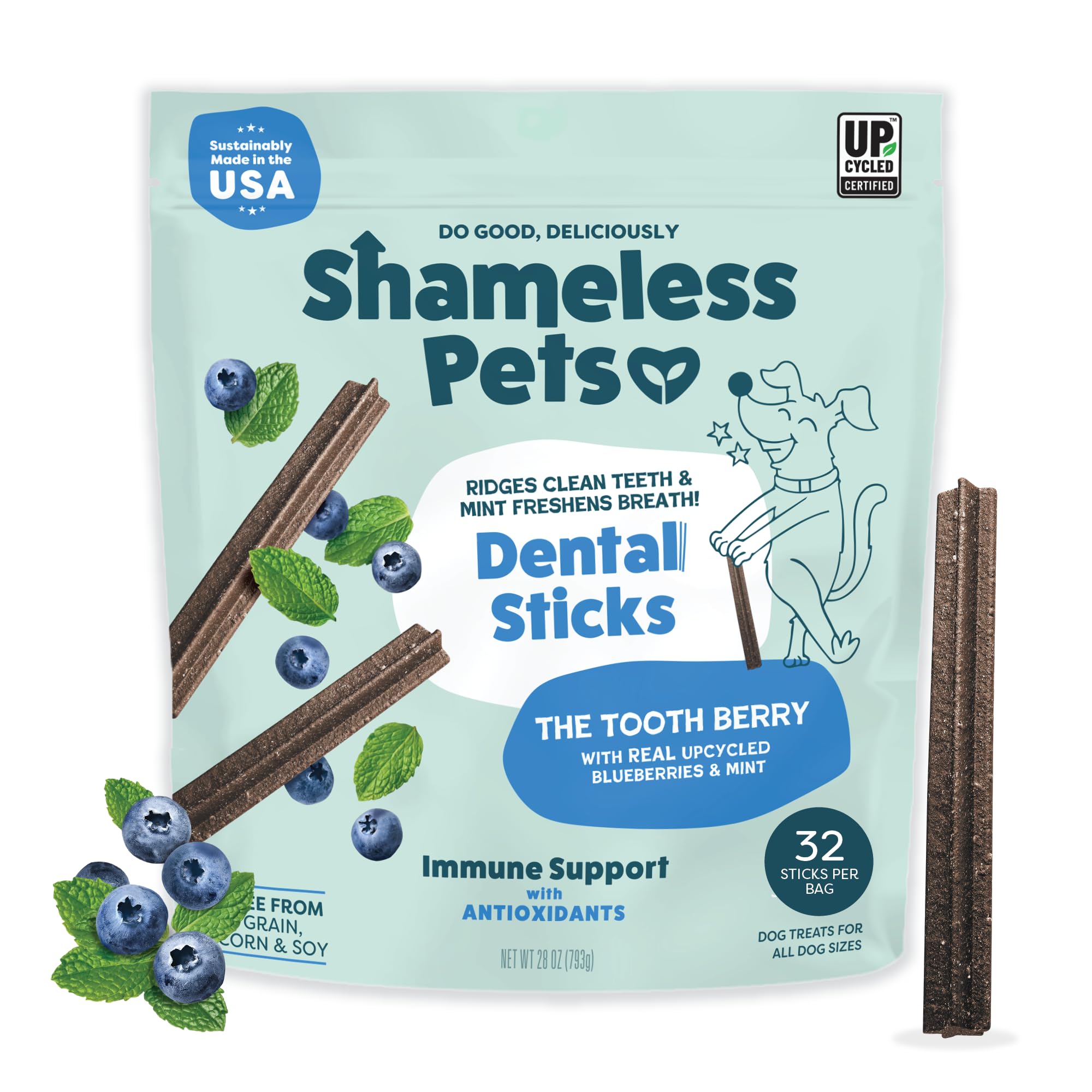 Shameless Pets palito dental arándano-menta, ideal para limpieza dental de perros