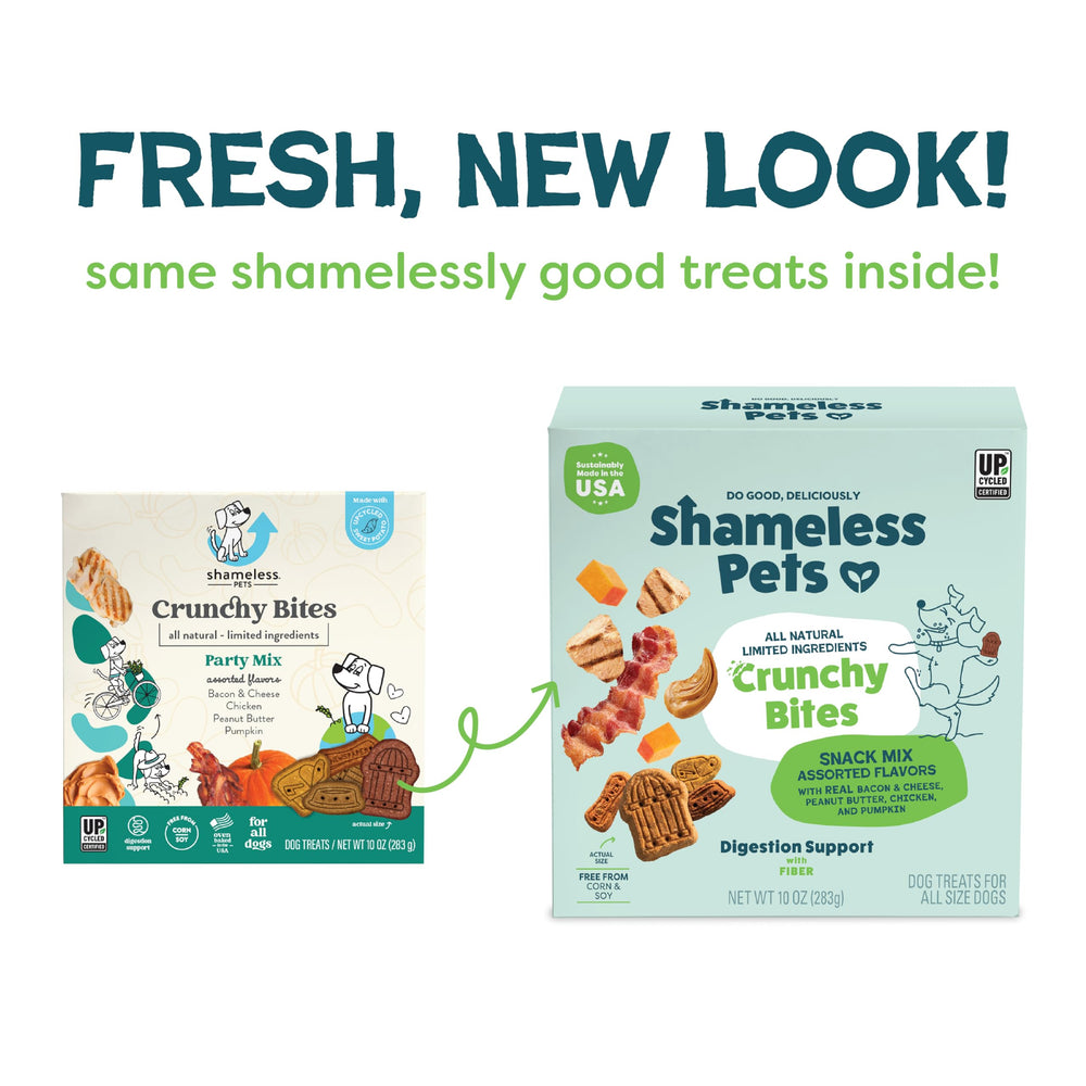 Golosinas Shameless Pets sin maíz y sin soya, ideal para dietas sensibles.