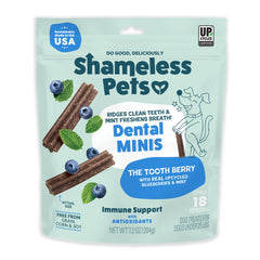 Shameless Pets Toothberry Palitos Dentales Mini para Perros, limpieza y aliento fresco.