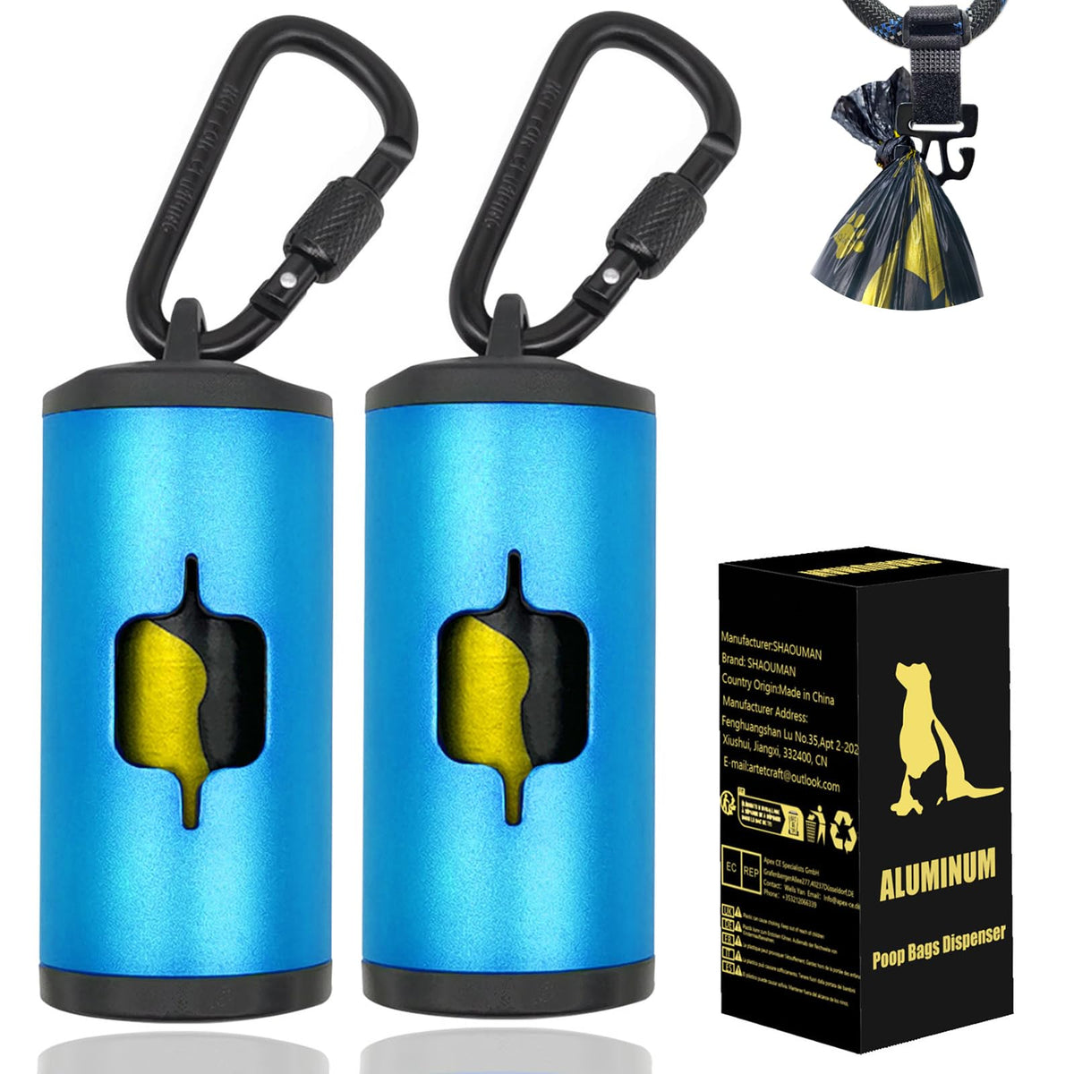 SHAOUMAN porta-bolsas para perros de metal, 2-pack, resistente para paseos.