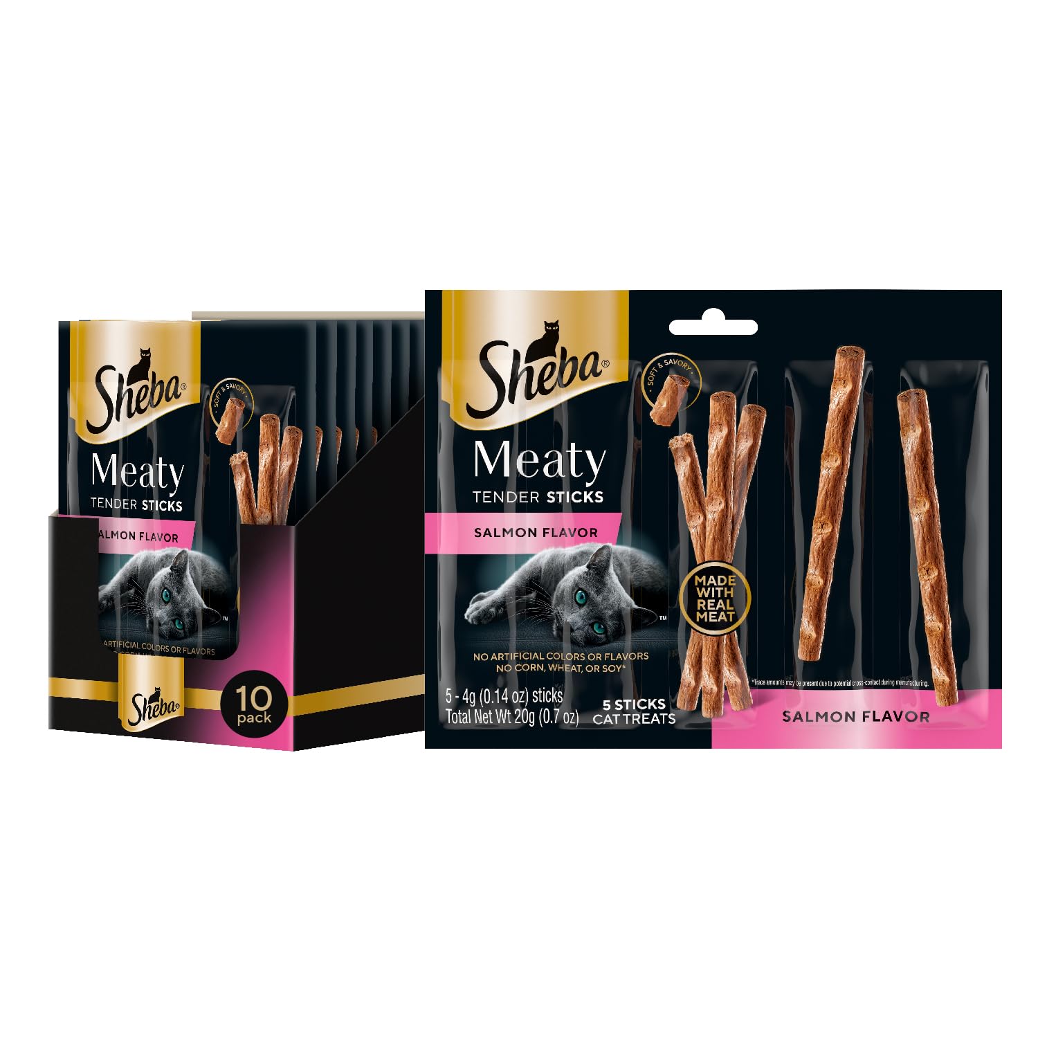Sheba Meaty Tender Sticks con empaque individual para mantener la frescura