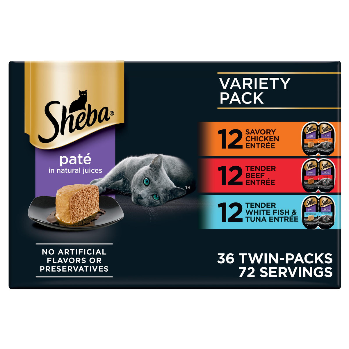Sheba Perfect Portions Pate pollo real, delicioso para gatos adultos.