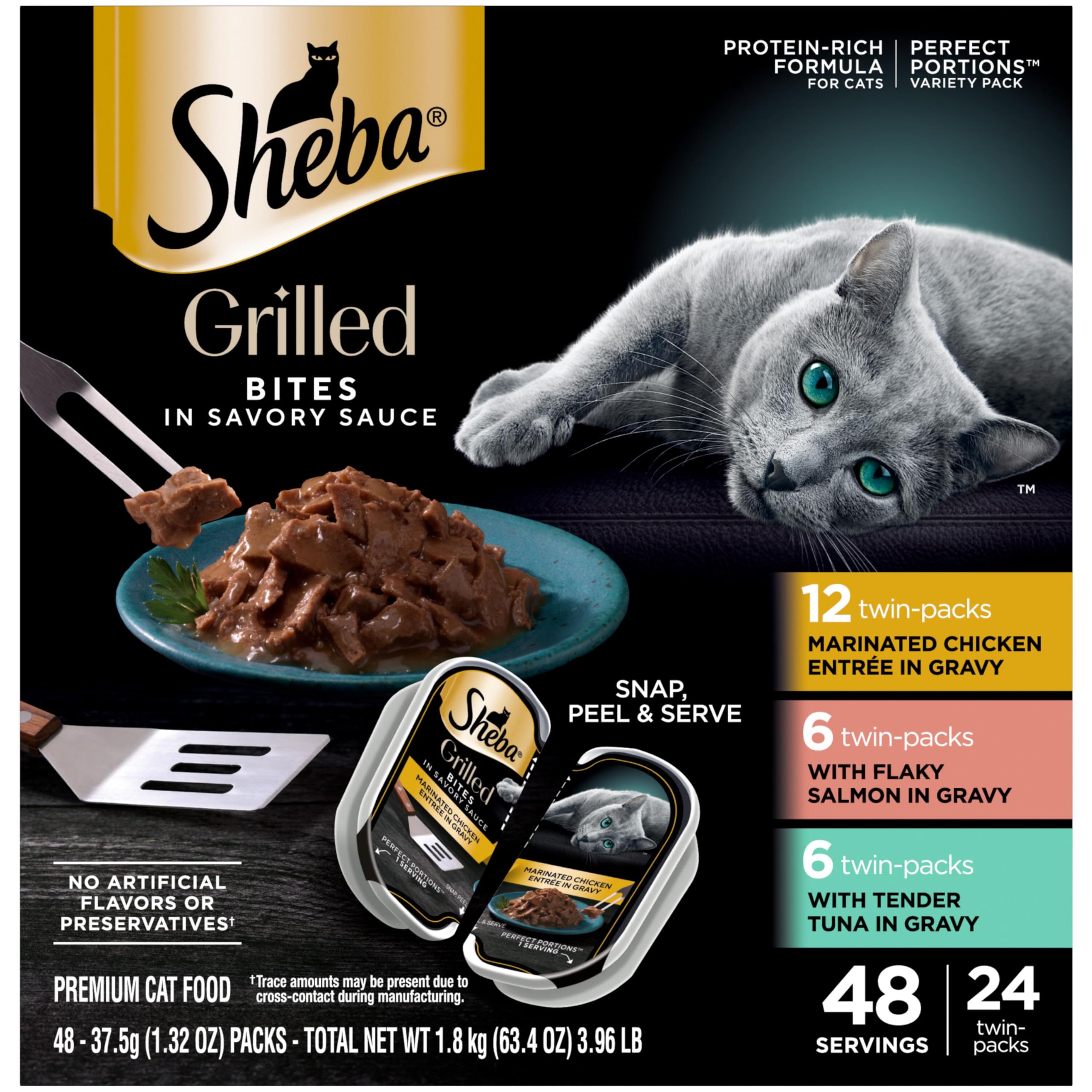 Sheba porciones piezas parrilla pollo, práctica para comidas diarias