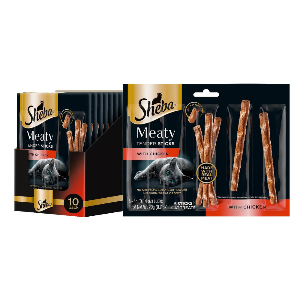 Sheba tiras tierno pollo: snack sabroso y suave para gatos.