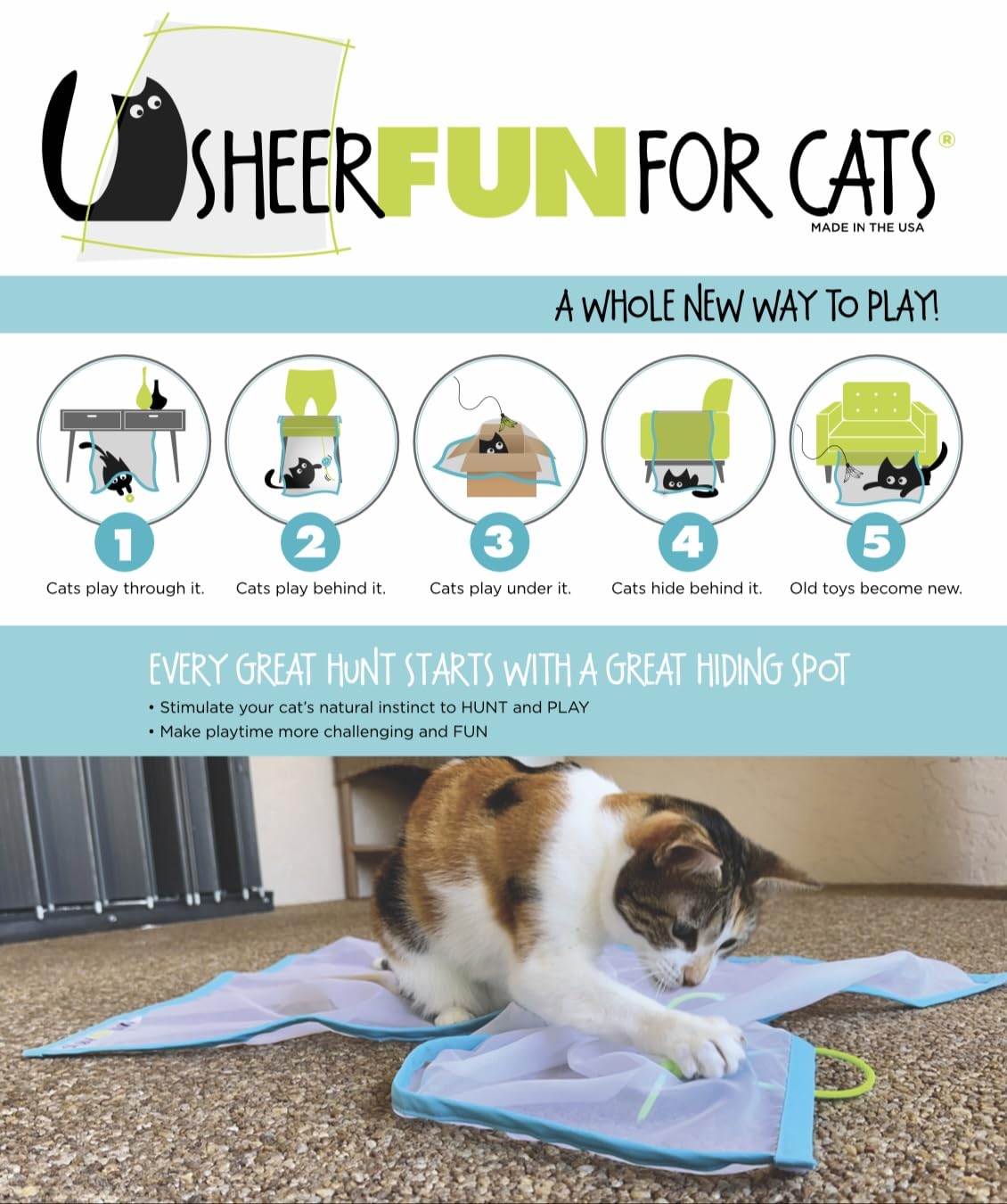 Sheer Fun For Cats muestra pelota wiffle incluida para juego interactivo
