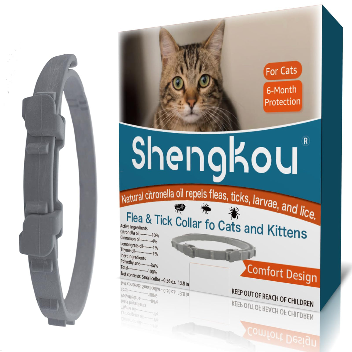 Collar ShengKou antipulgas con aceites esenciales para gatos, protección natural y segura.