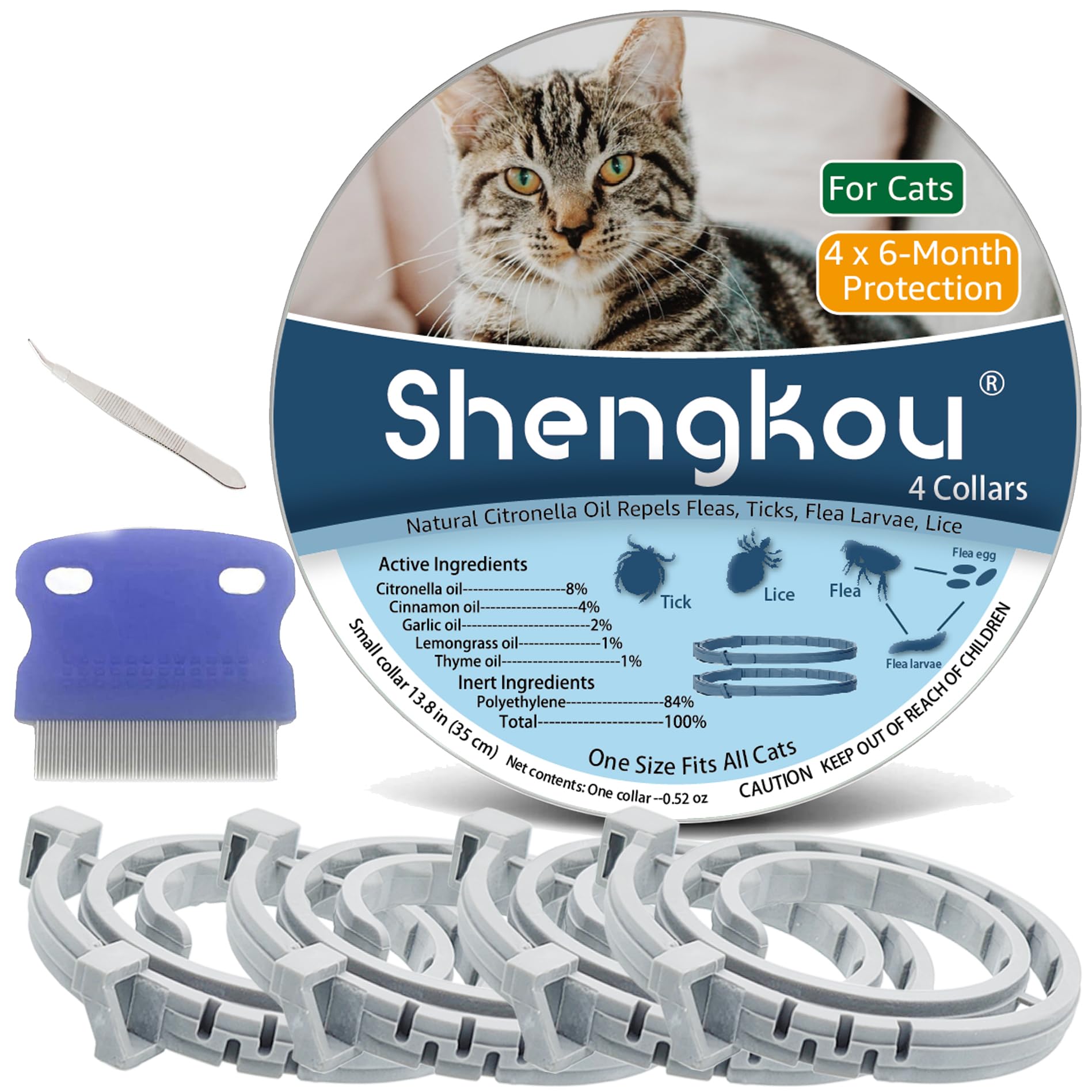 Collar ShengKou antipulgas colocado en el cuello de un gato para uso diario