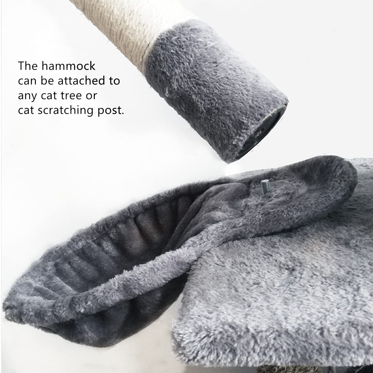 SHENGOCASE hanging toys pom-poms attach to the cat tree for interactive play.