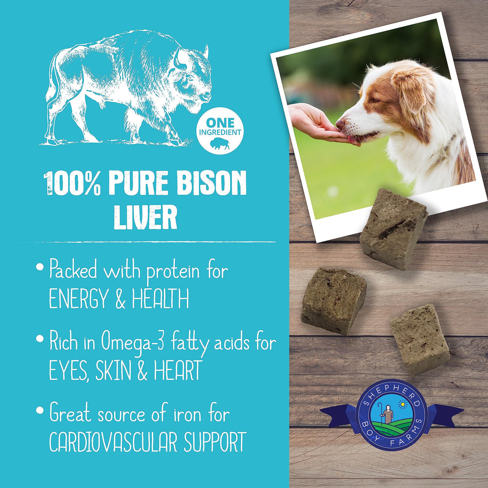 Shepherd Boy Farms higado de bison, primer plano de ingredientes naturales.