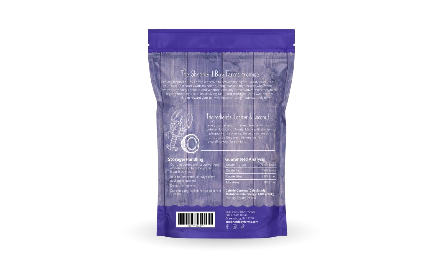 Snack langosta-coco de Shepherd Boy Farms para gatos, ideal como premio.