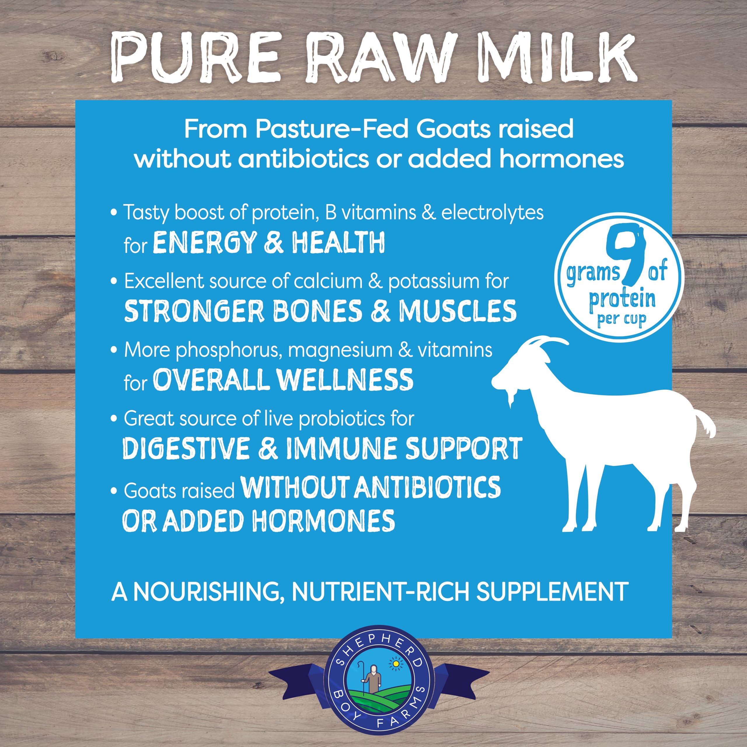 Mezclar en agua para rehidratar leche de cabra liofilizada de Shepherd Boy Farms